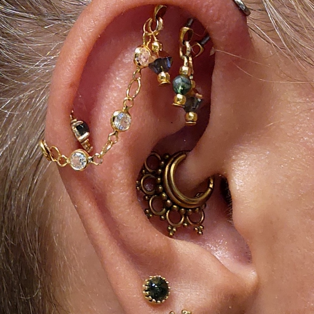 CZ silver and gold plated earring chain